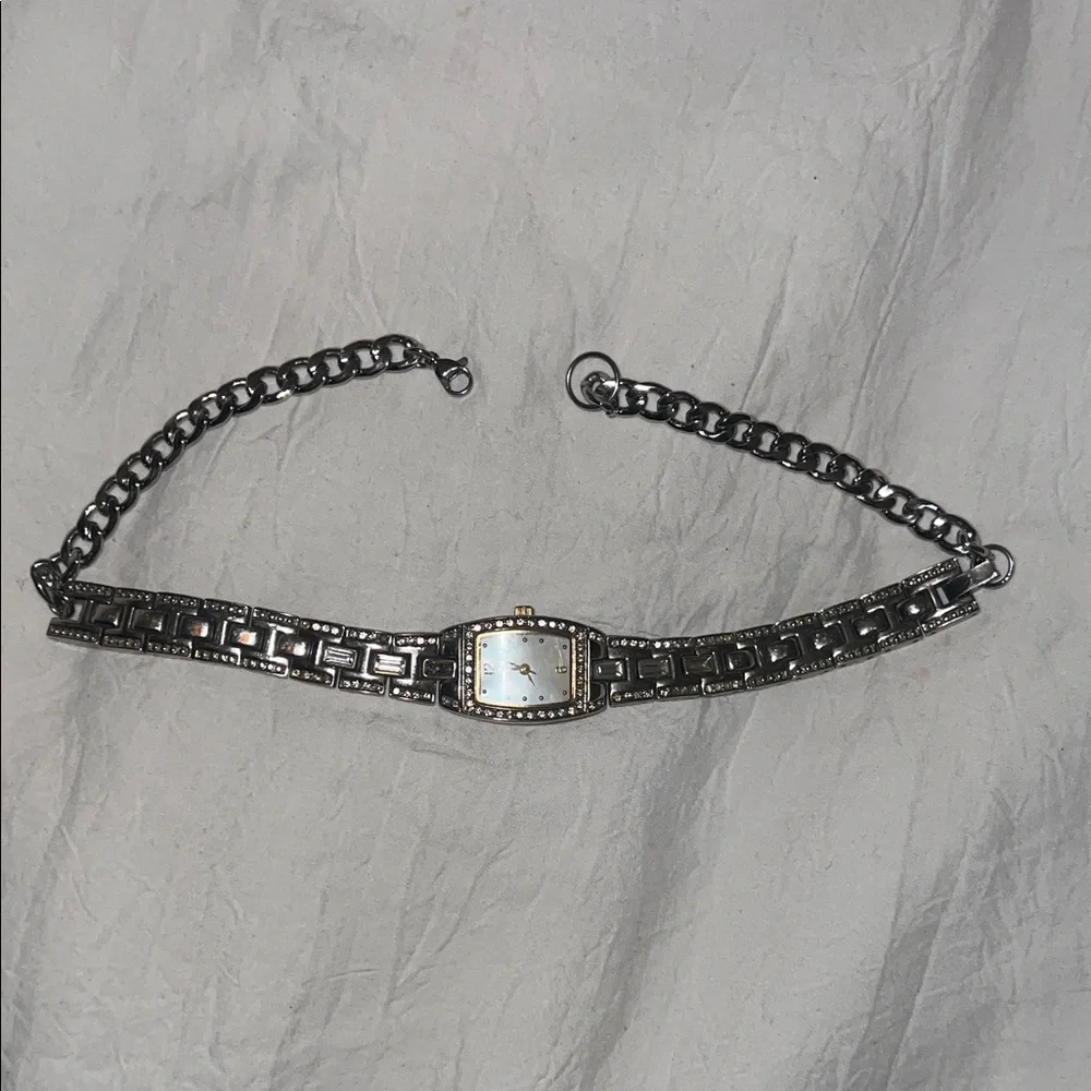 Silver Tone Women's Bracelet Watch Necklace